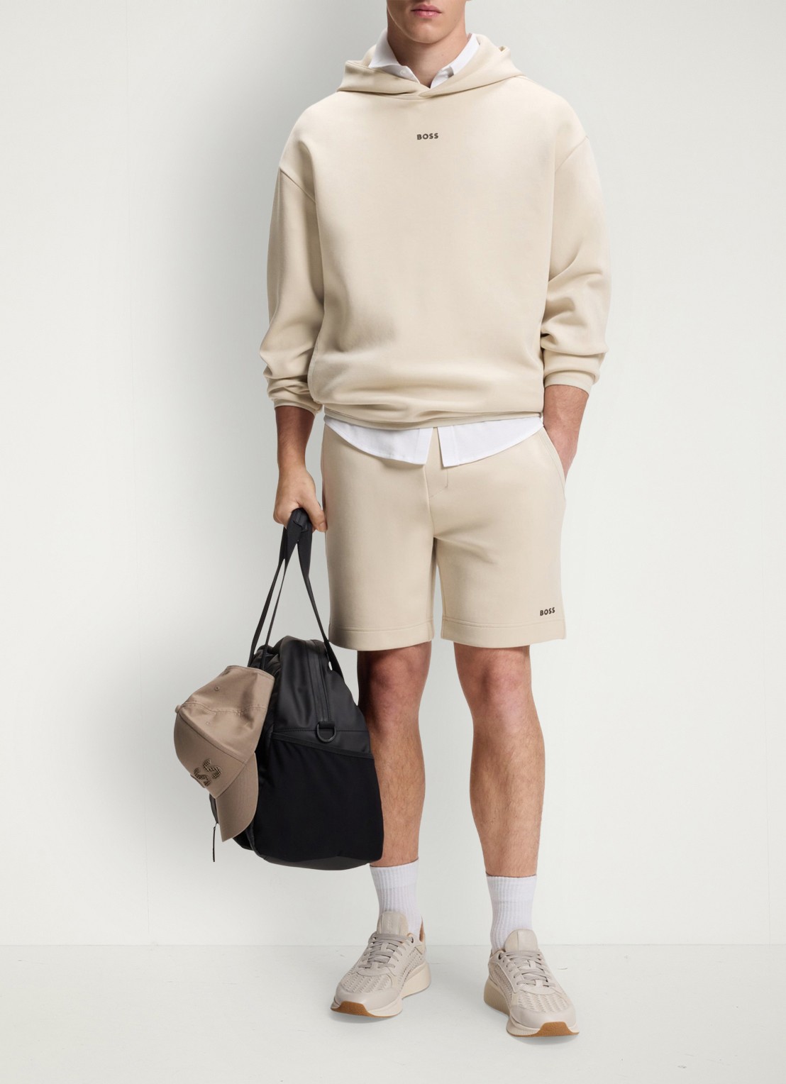 BOSS JT_Globe korte joggingbroek met print - voorkant 2 light beige-272 / beige