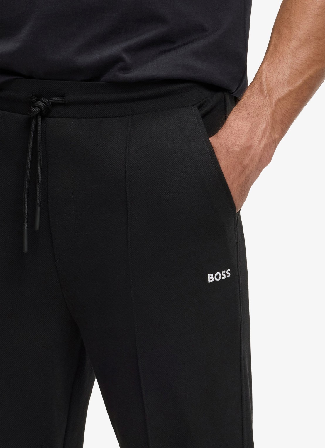 BOSS JT_Member Hurley tapered fit joggingbroek met logoborduring - detail 3 black-001 / zwart