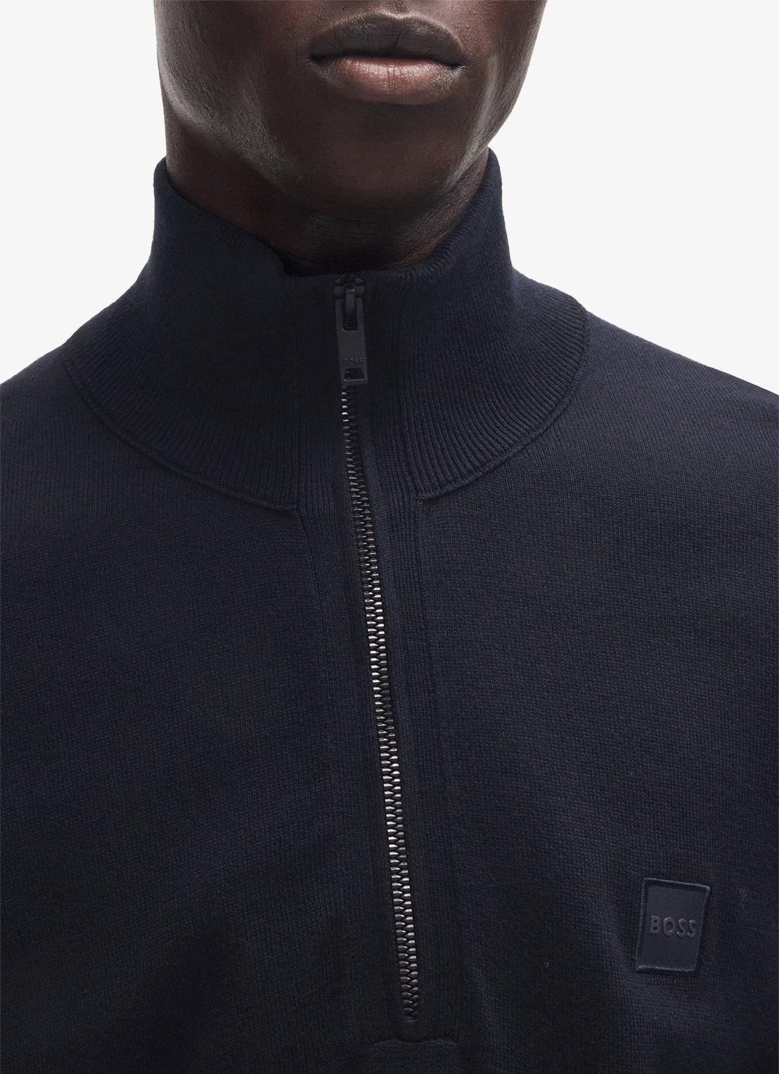BOSS Kanobix_S fijngebreide trui in kasjmierblend met halve rits - detail 5 donkerblauw