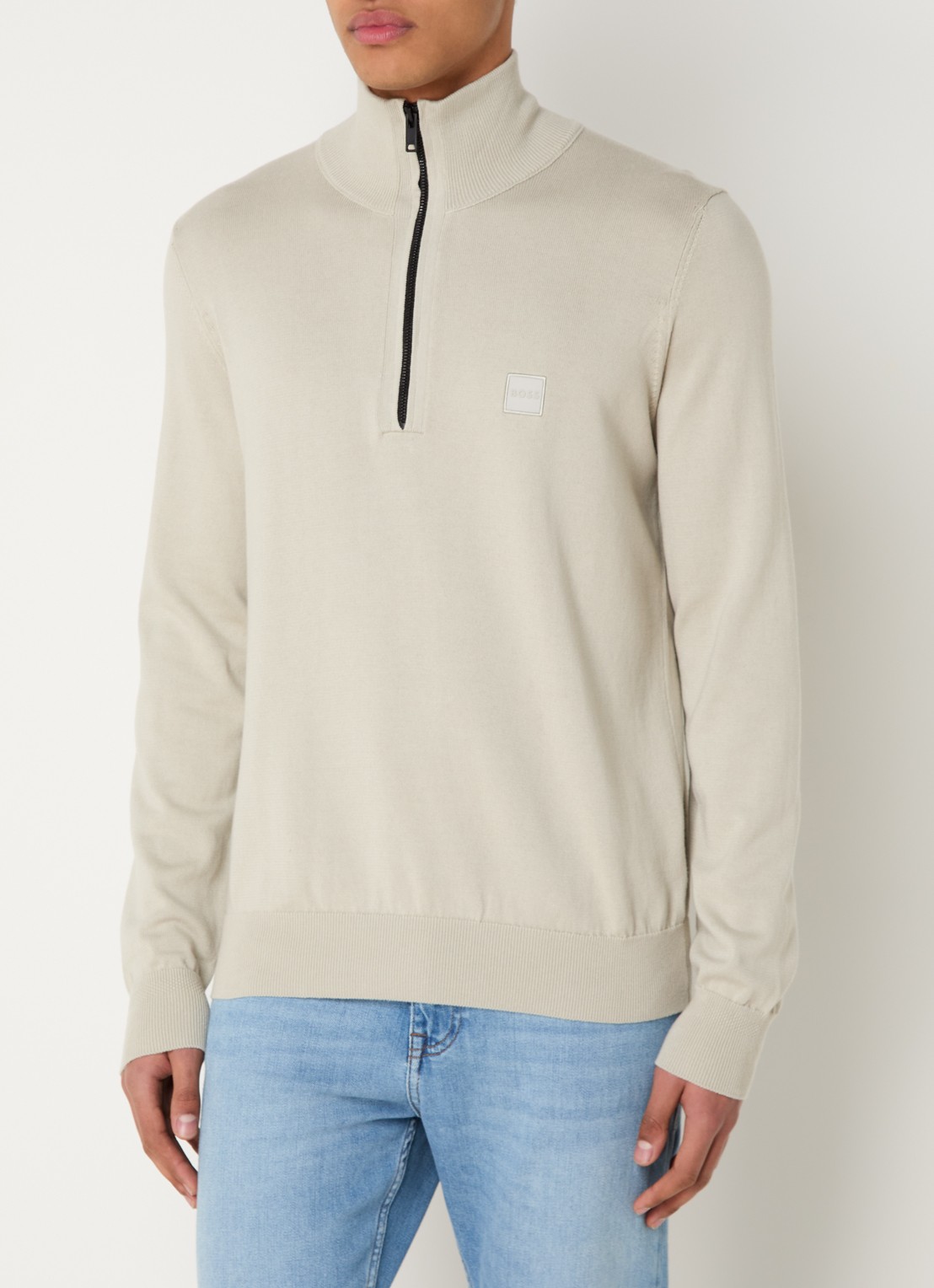 BOSS Kanobix_S fijngebreide trui in kasjmierblend met halve rits - detail 4 beige