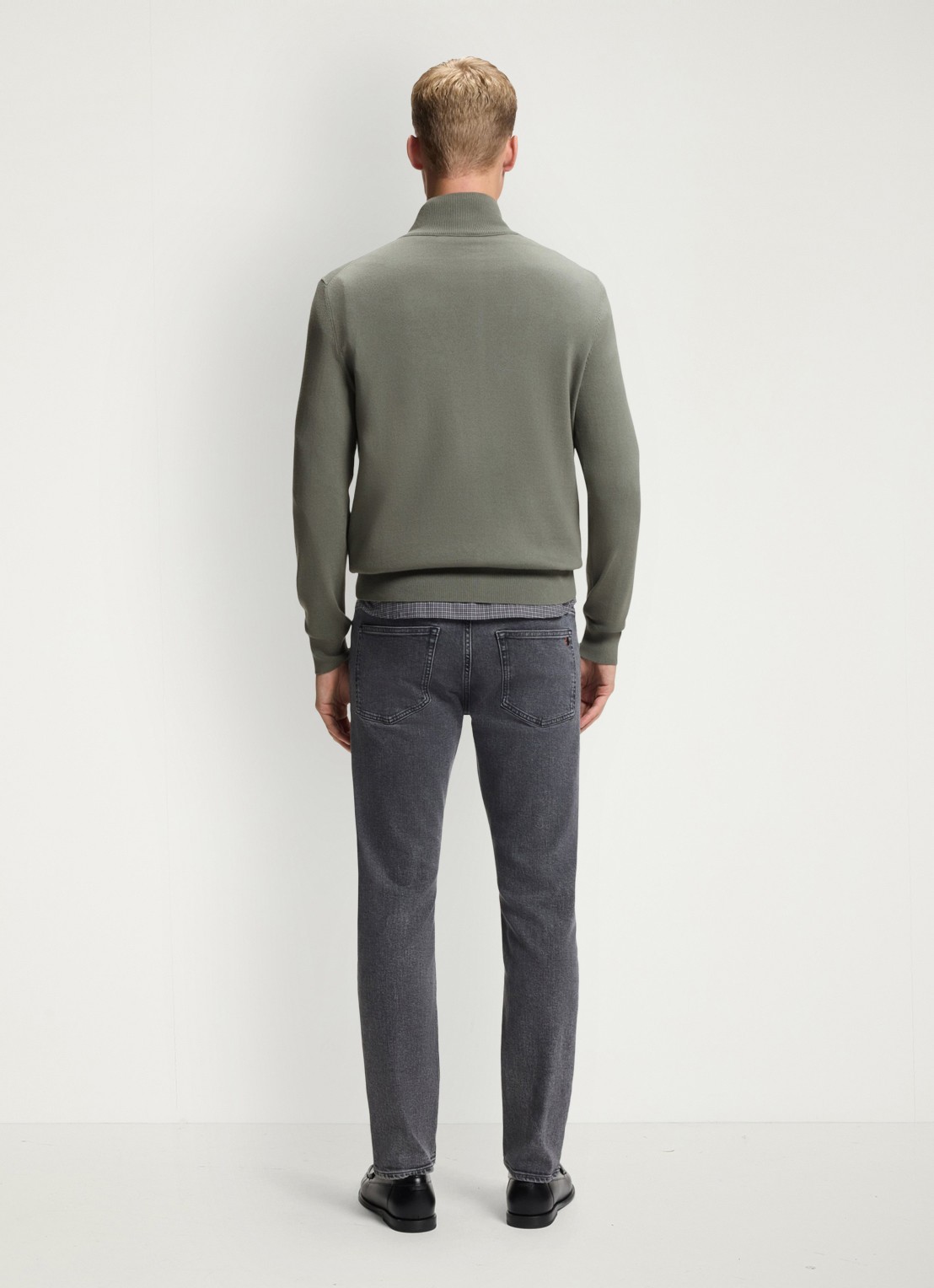 BOSS Kanobix_S fijngebreide trui in kasjmierblend met halve rits - achterkant mosgroen
