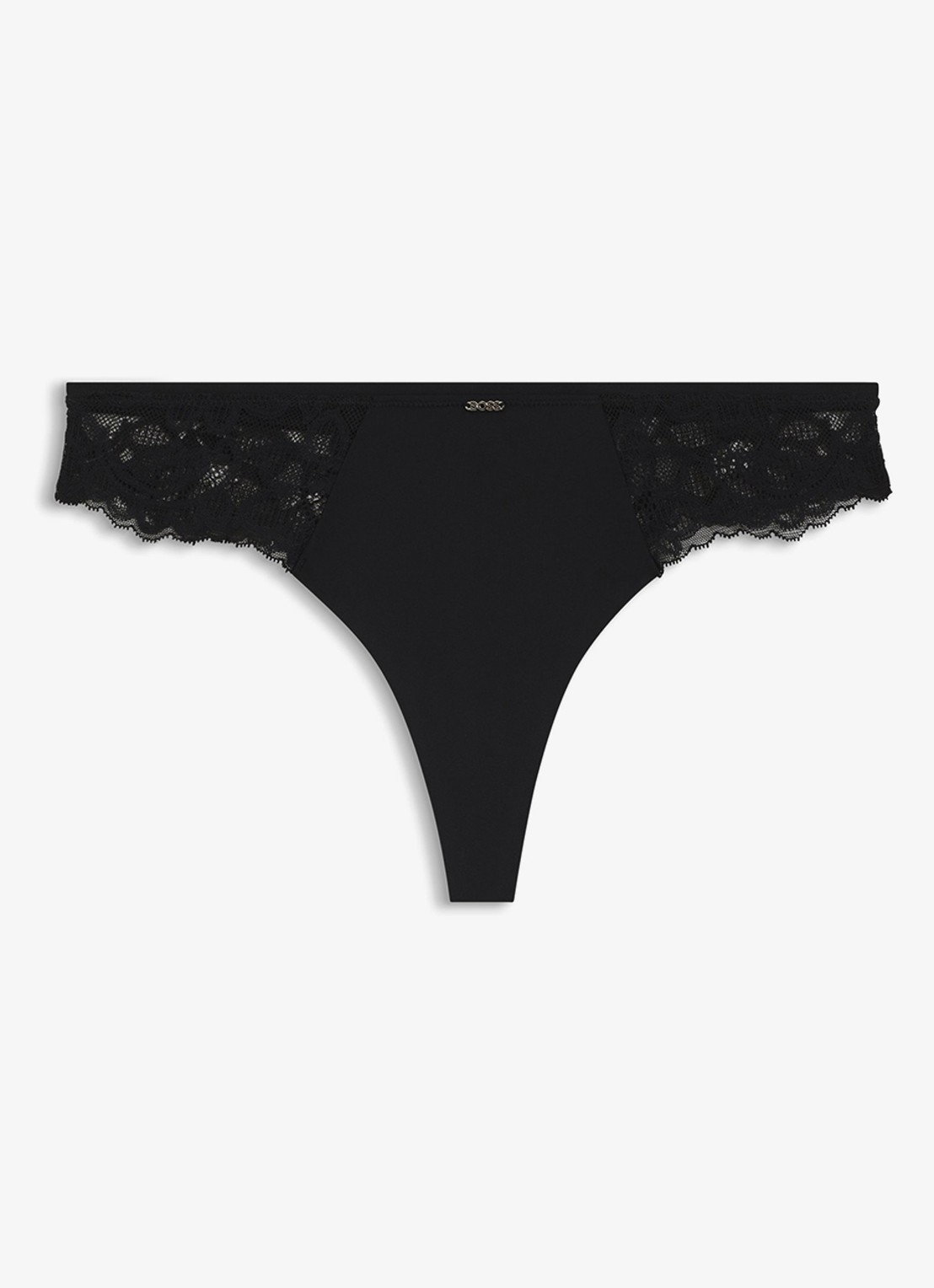 BOSS Kanten slip met mesh plooitjes en goudkleurig bedeltje - voorkant black-001 / zwart