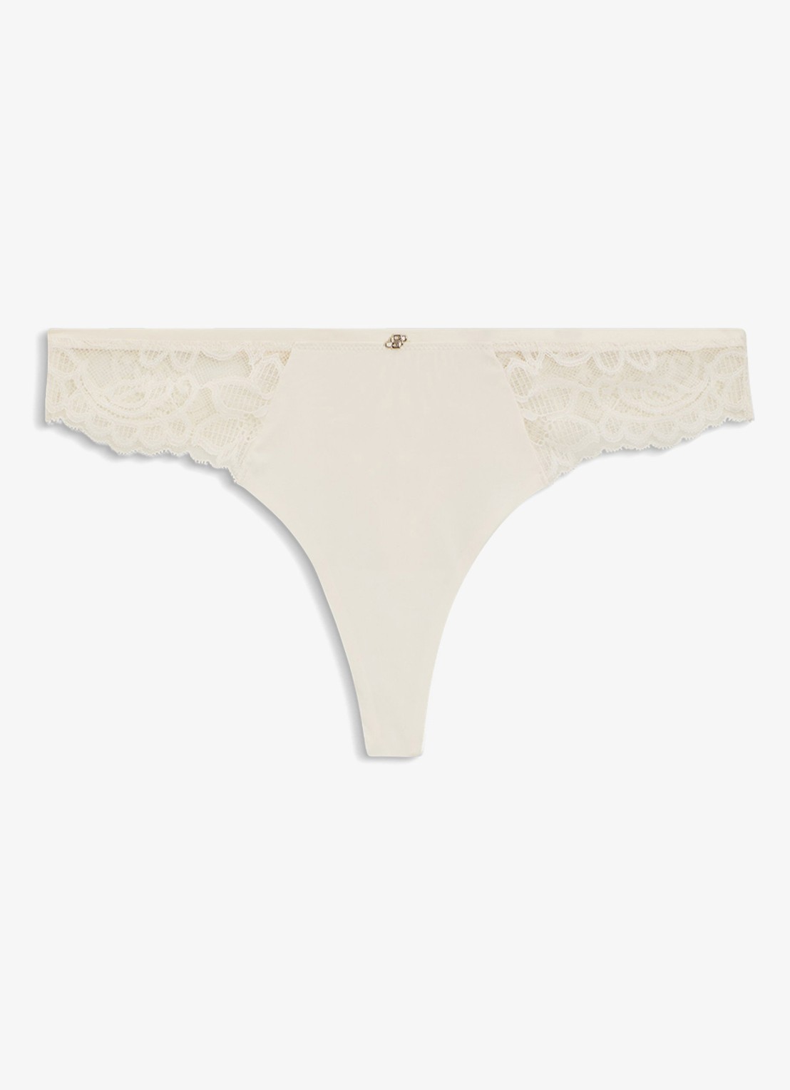 BOSS Kanten slip met mesh plooitjes en goudkleurig bedeltje - voorkant gebroken wit