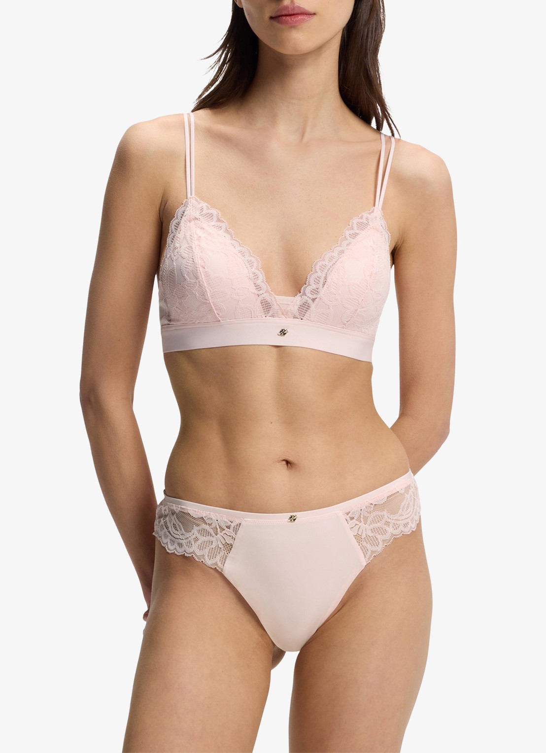 BOSS Kanten slip met mesh plooitjes en goudkleurig bedeltje - detail 2 light /pastel pink-680 / roze