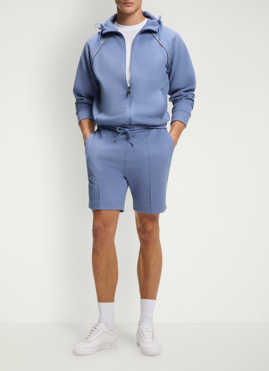 BOSS Korte broek in katoenblend - voorkant 2 light/pastel blue-459 / blauw