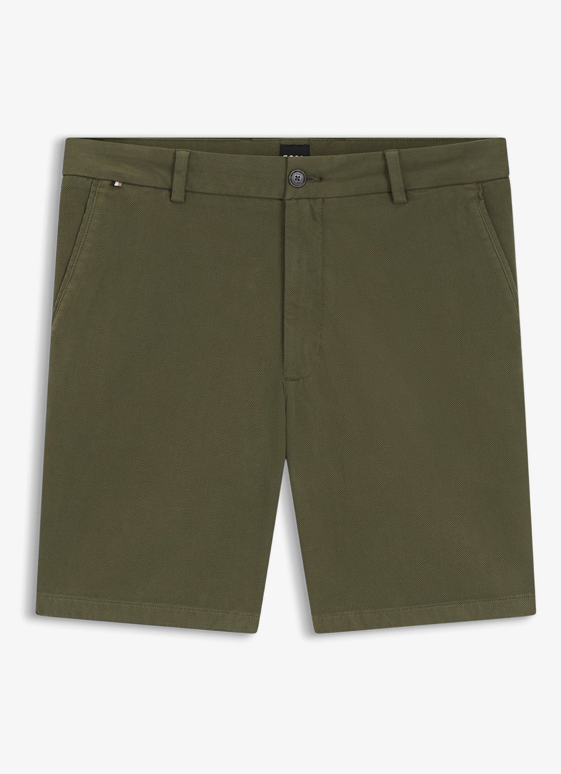 BOSS Korte chino in katoenblend - voorkant groen
