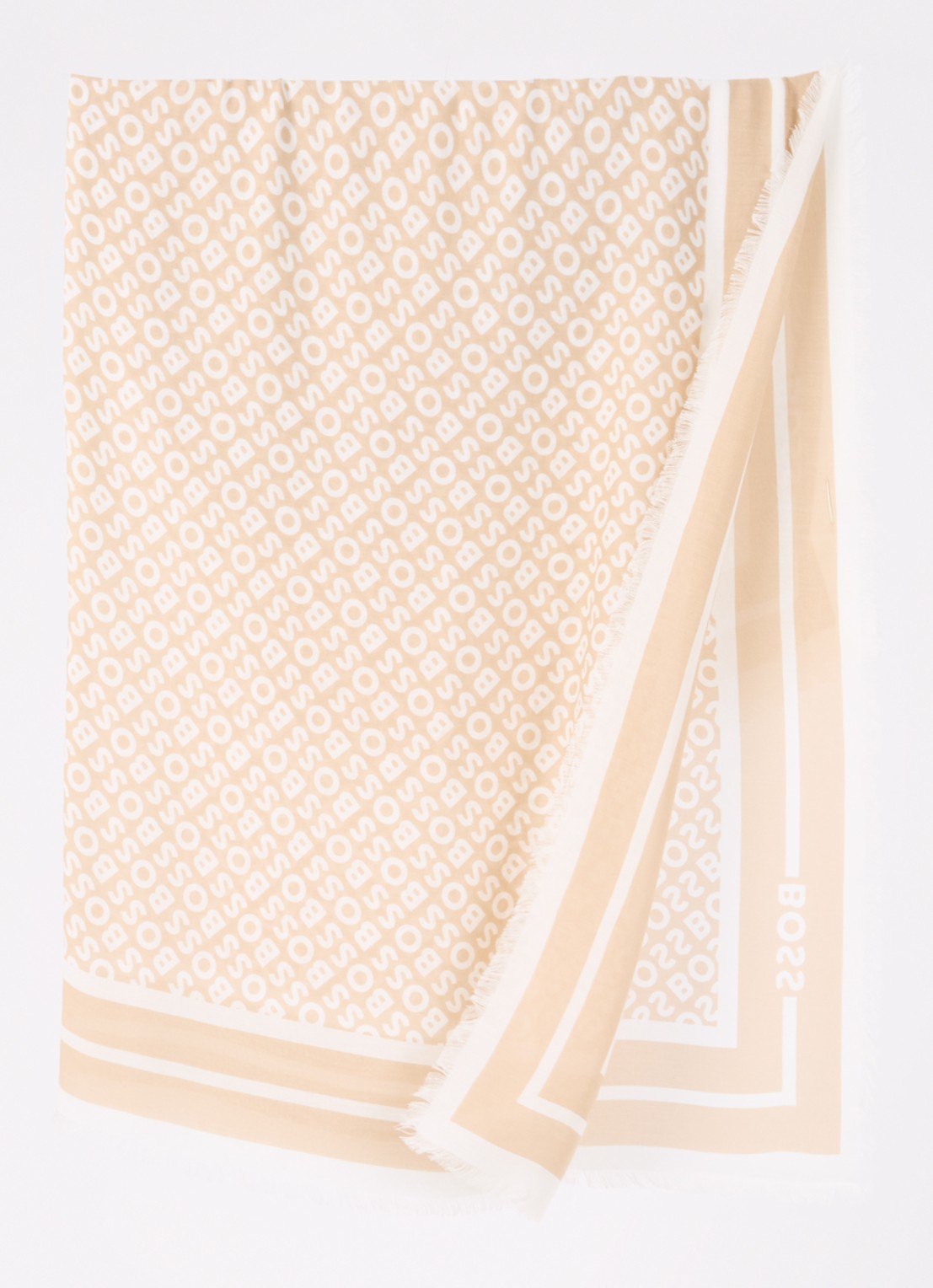 BOSS Laik sjaal in zijdeblend met logoprint 120 x 120 cm - detail 2 medium beige-269 / beige