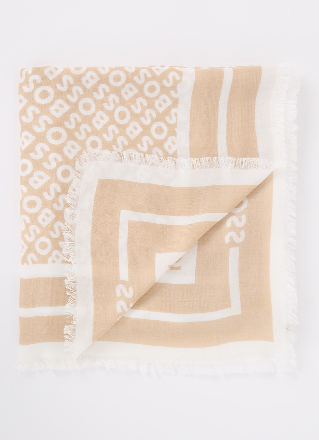 BOSS Laik sjaal in zijdeblend met logoprint 120 x 120 cm - voorkant medium beige-269 / beige