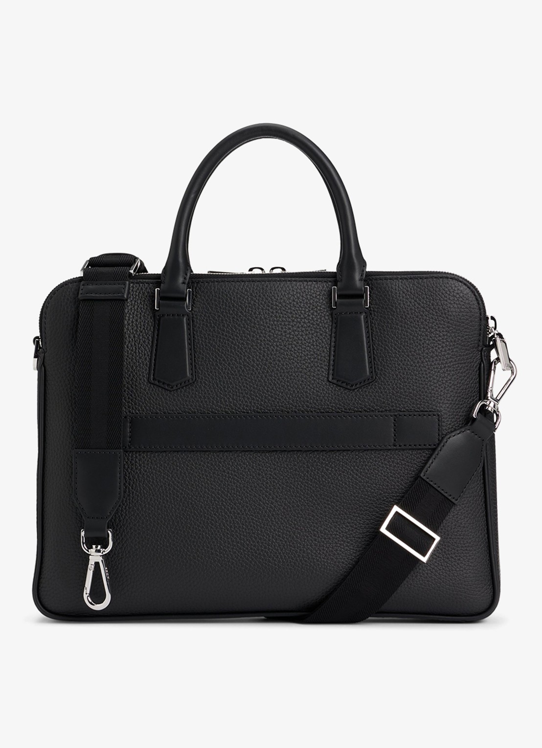 BOSS Laptoptas van leer met afneembare schouderriem - detail 3 zwart