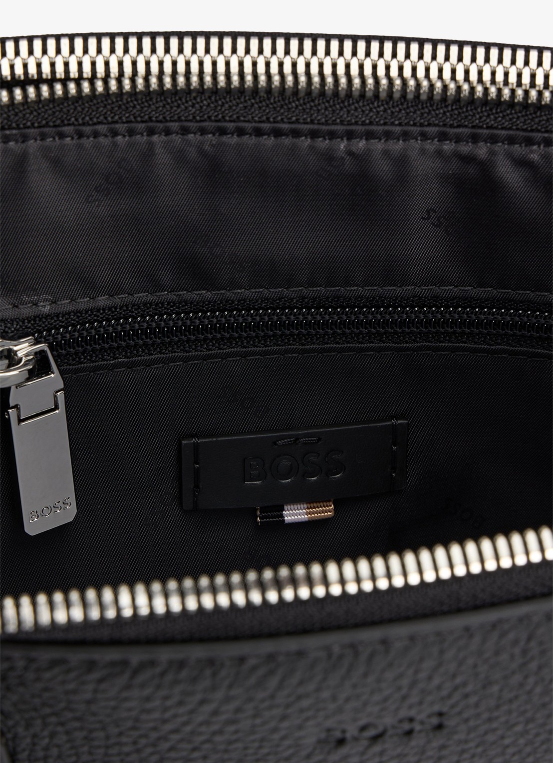 BOSS Laptoptas van leer met afneembare schouderriem - detail 4 zwart