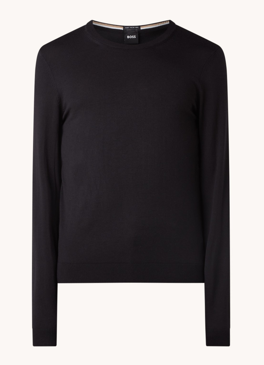 BOSS Leno-P fijngebreide pullover van wol  - voorkant 3 zwart