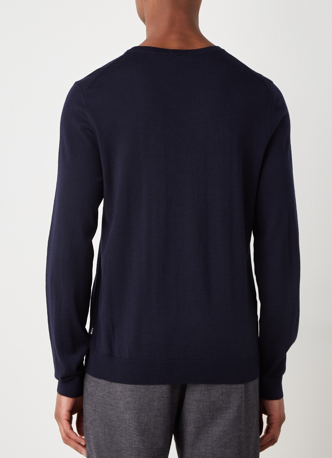 BOSS Leno-P fijngebreide pullover van wol  - achterkant 4 donkerblauw