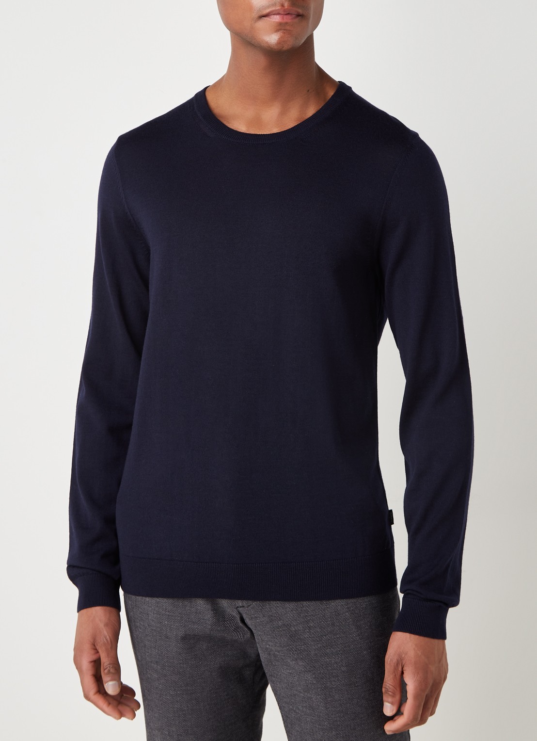 BOSS Leno-P fijngebreide pullover van wol  - detail 3 donkerblauw