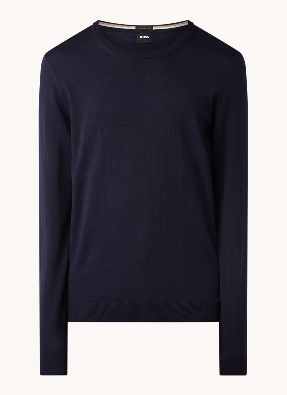 BOSS Leno-P fijngebreide pullover van wol  - voorkant donkerblauw