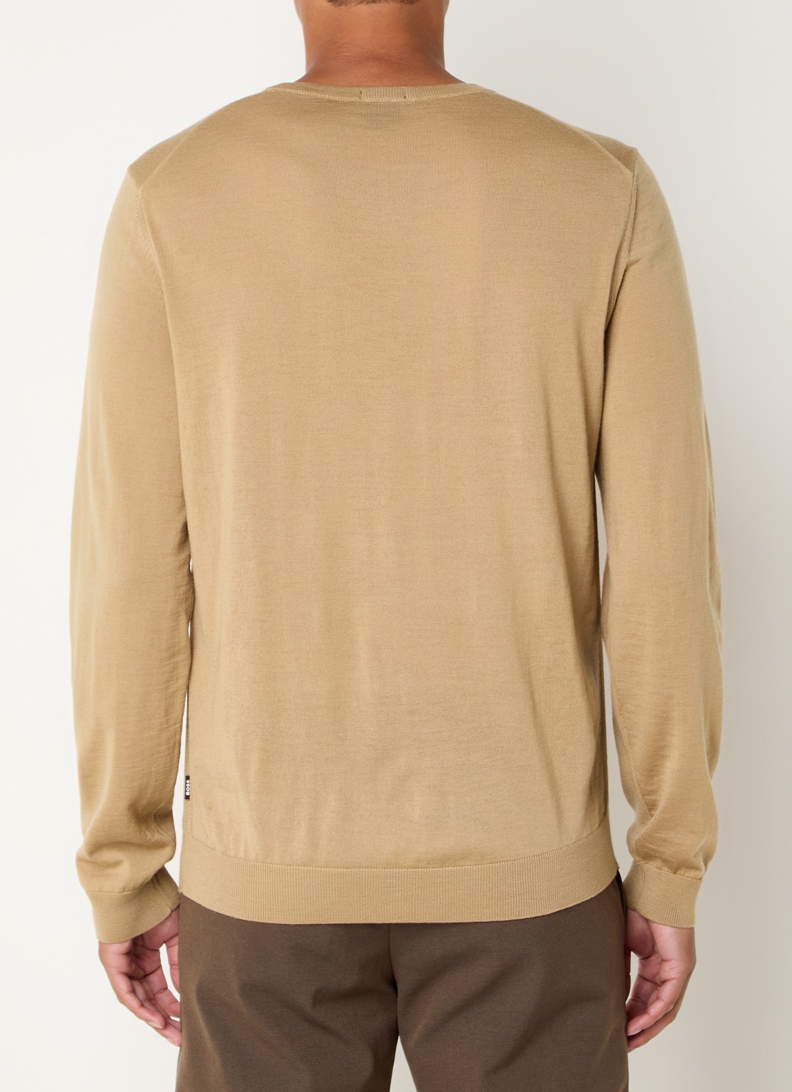 BOSS Leno-P fijngebreide pullover van wol  - achterkant 2 beige