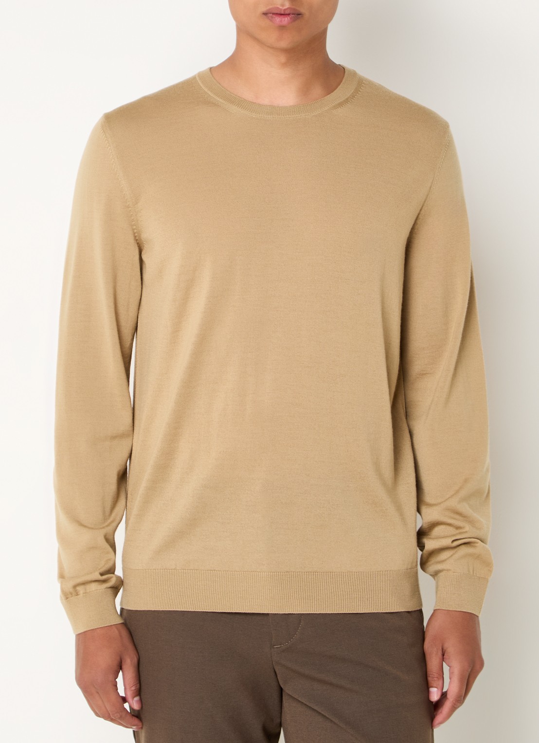 BOSS Leno-P fijngebreide pullover van wol  - detail beige