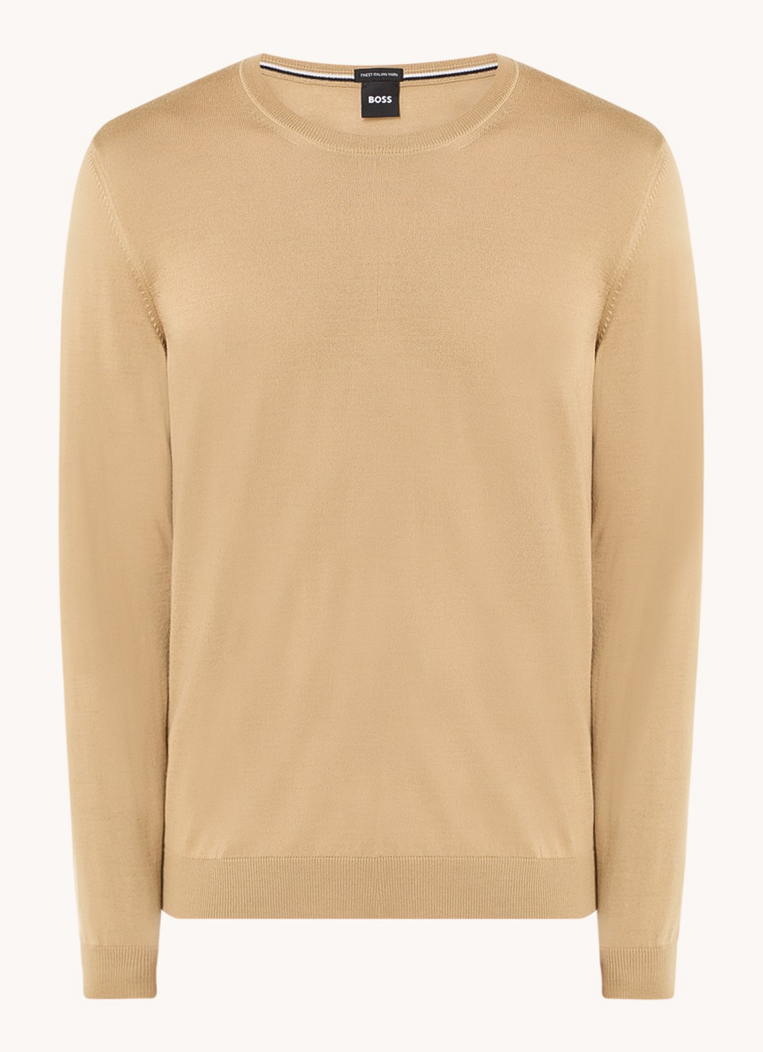 BOSS Leno-P fijngebreide pullover van wol  - voorkant 3 beige