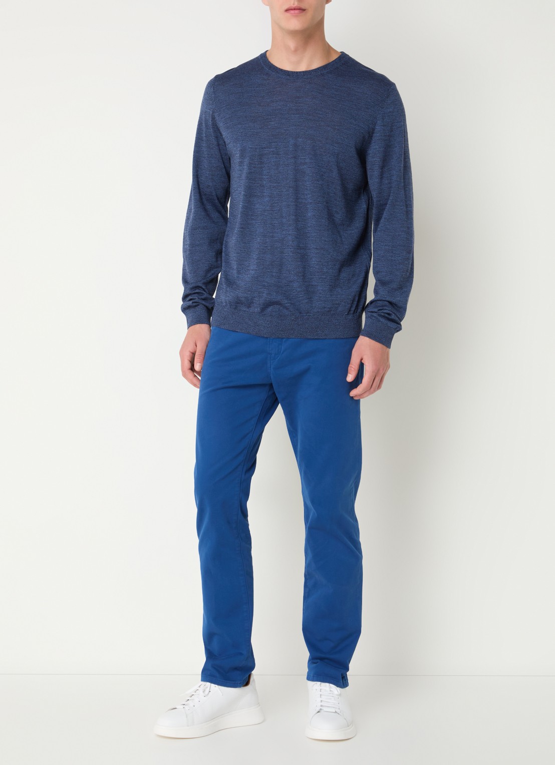 BOSS Leno-P fijngebreide pullover van wol  - voorkant 2 indigo