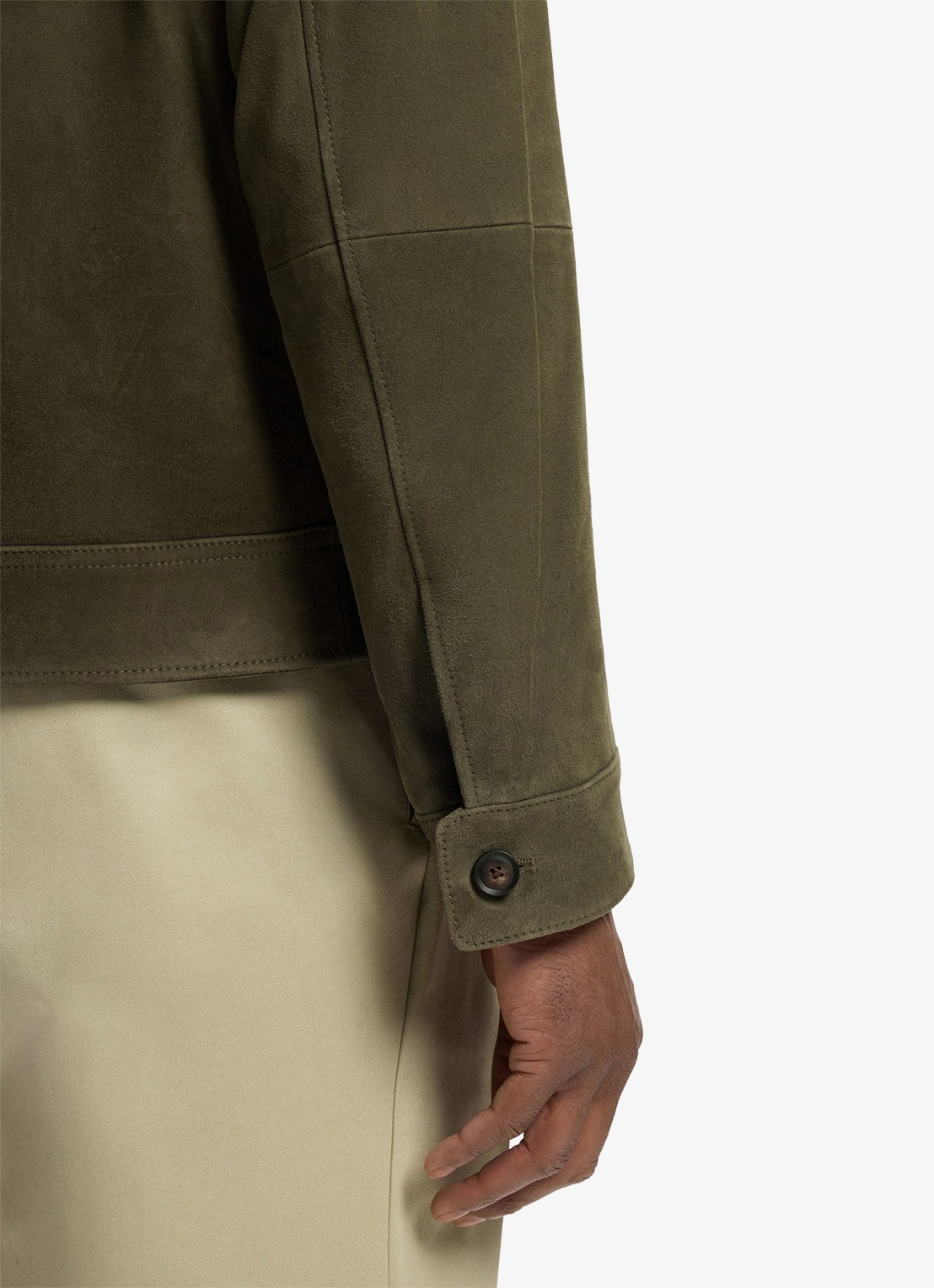 BOSS Lerenjack van geitenleer - detail 5 mosgroen