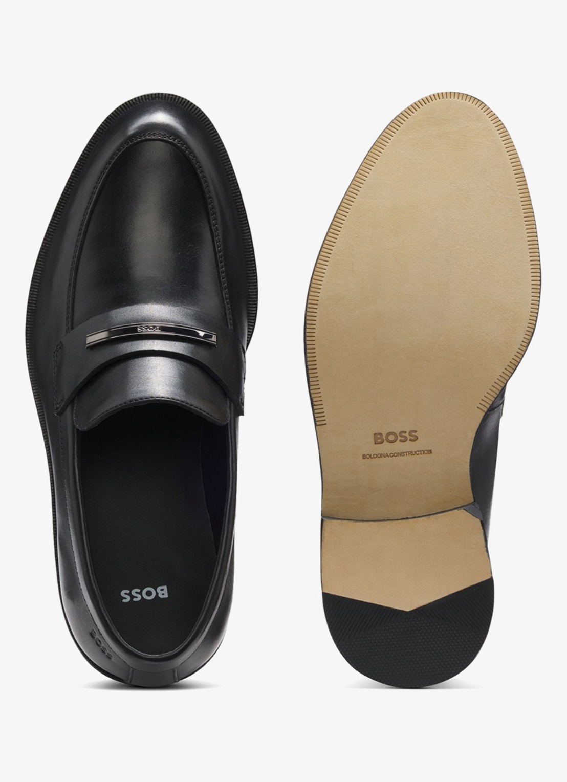 BOSS Loafer van leer met logo - detail 3 zwart
