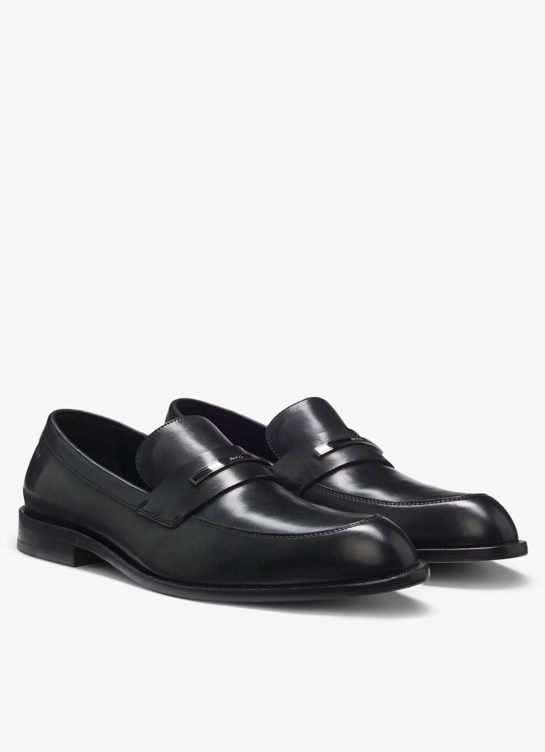 BOSS Loafer van leer met logo - voorkant zwart