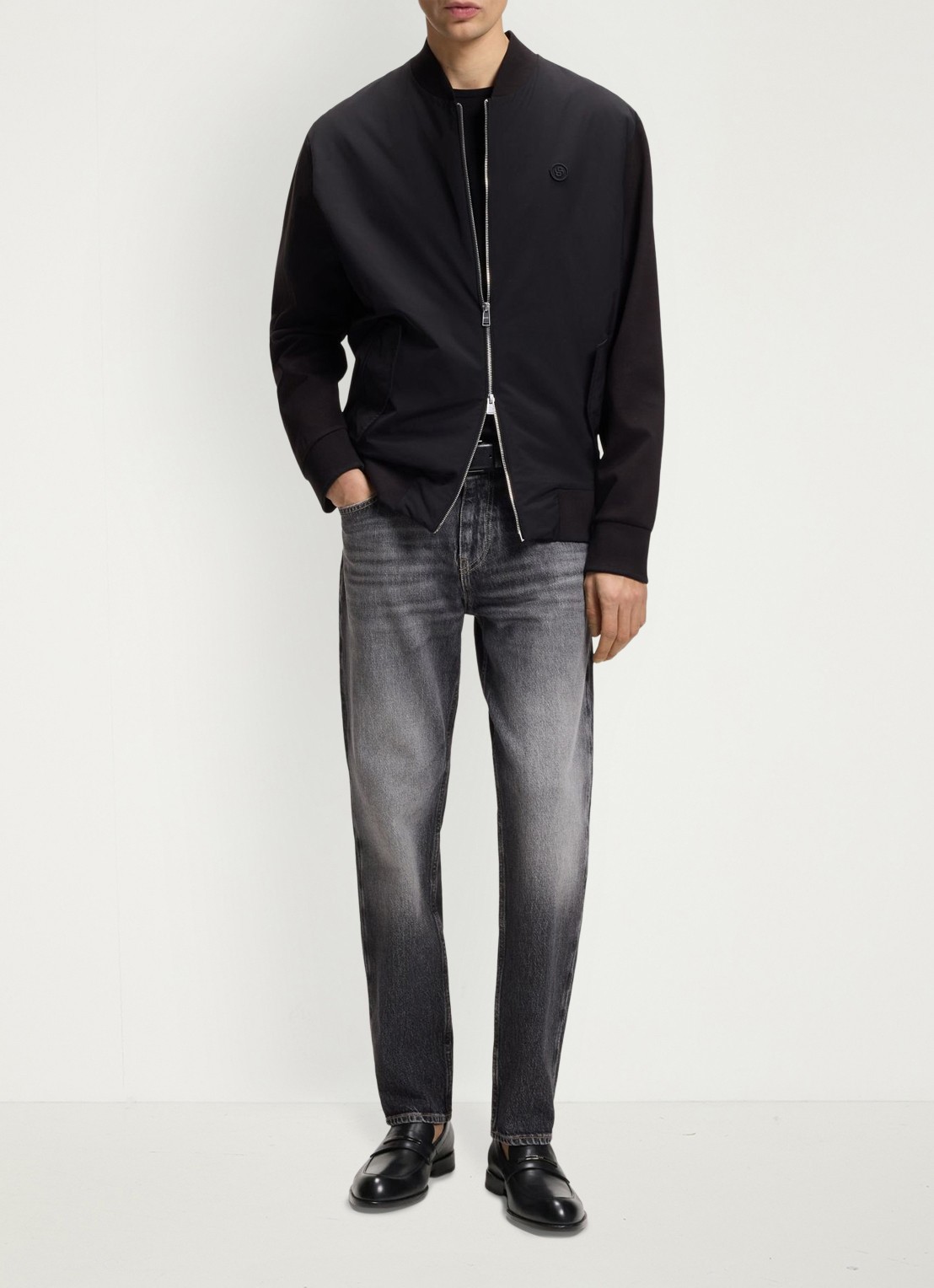 BOSS Loafer van leer met logo - voorkant 2 zwart