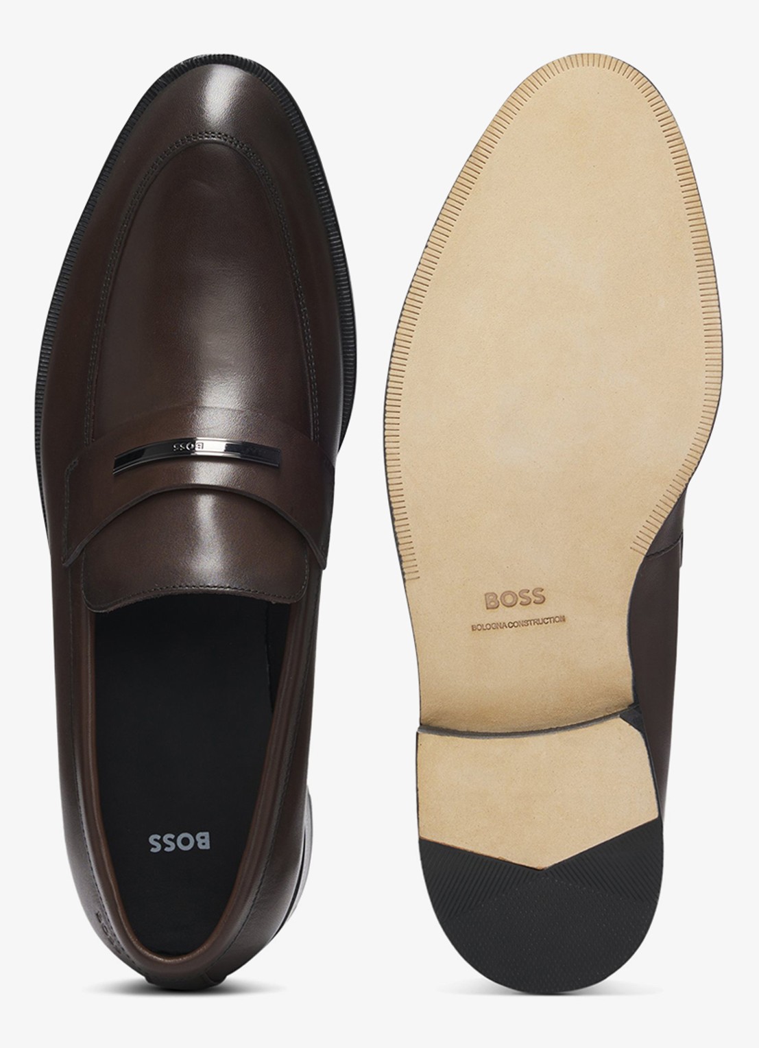 BOSS Loafer van leer met logo - achterkant 2 donkerbruin