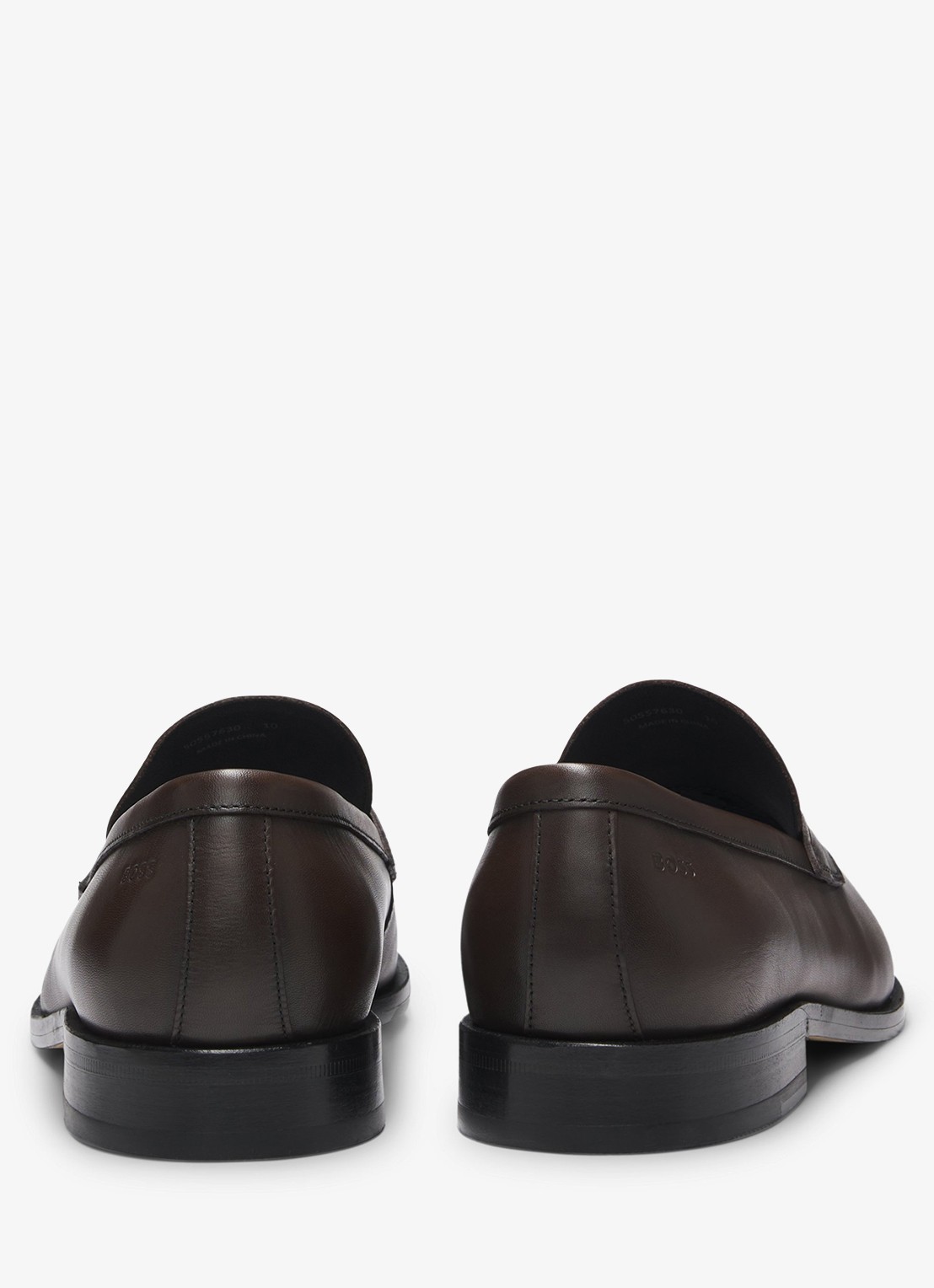 BOSS Loafer van leer met logo - detail donkerbruin