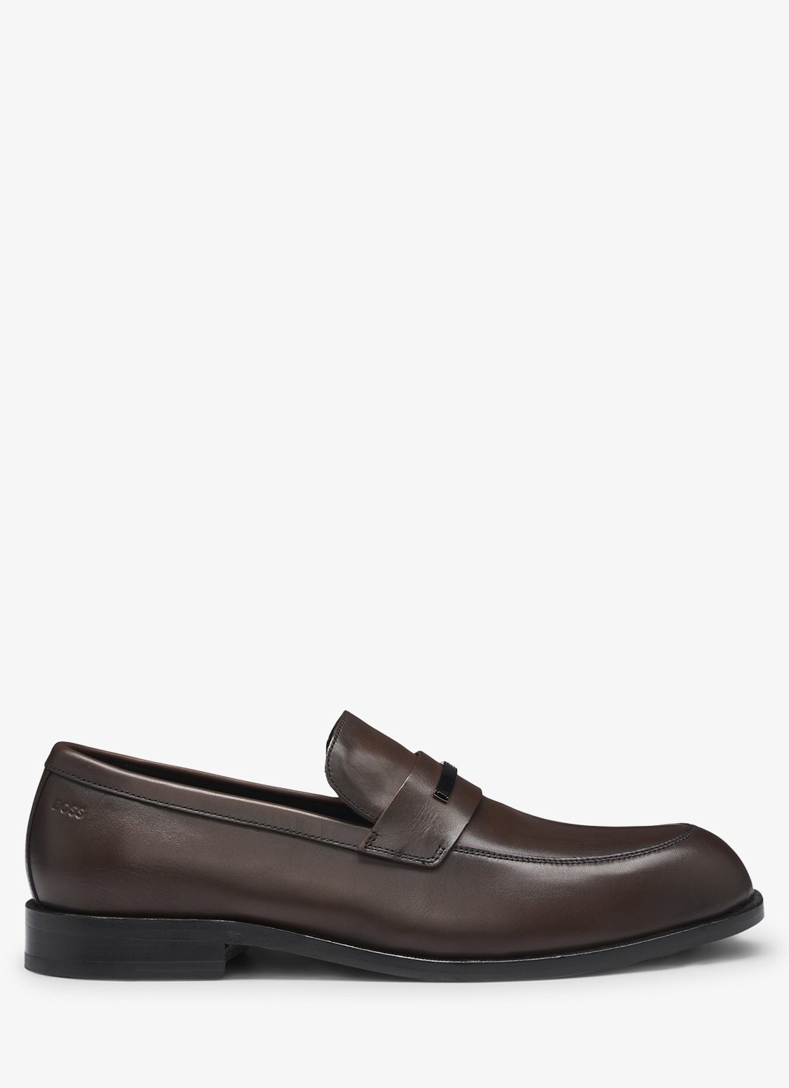 BOSS Loafer van leer met logo - voorkant 3 donkerbruin