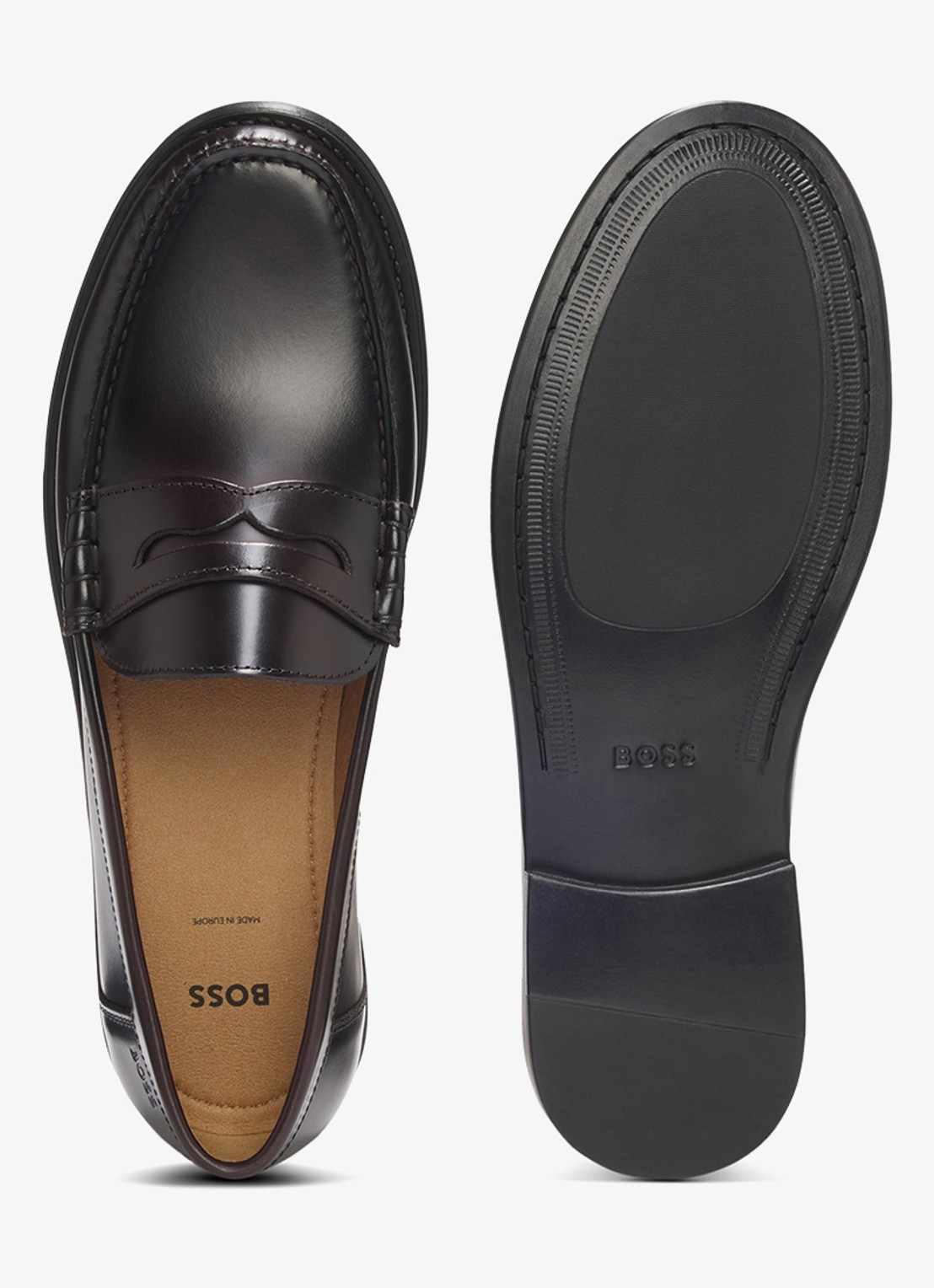 BOSS Loafer van leer met logo  - achterkant 3 donkerrood