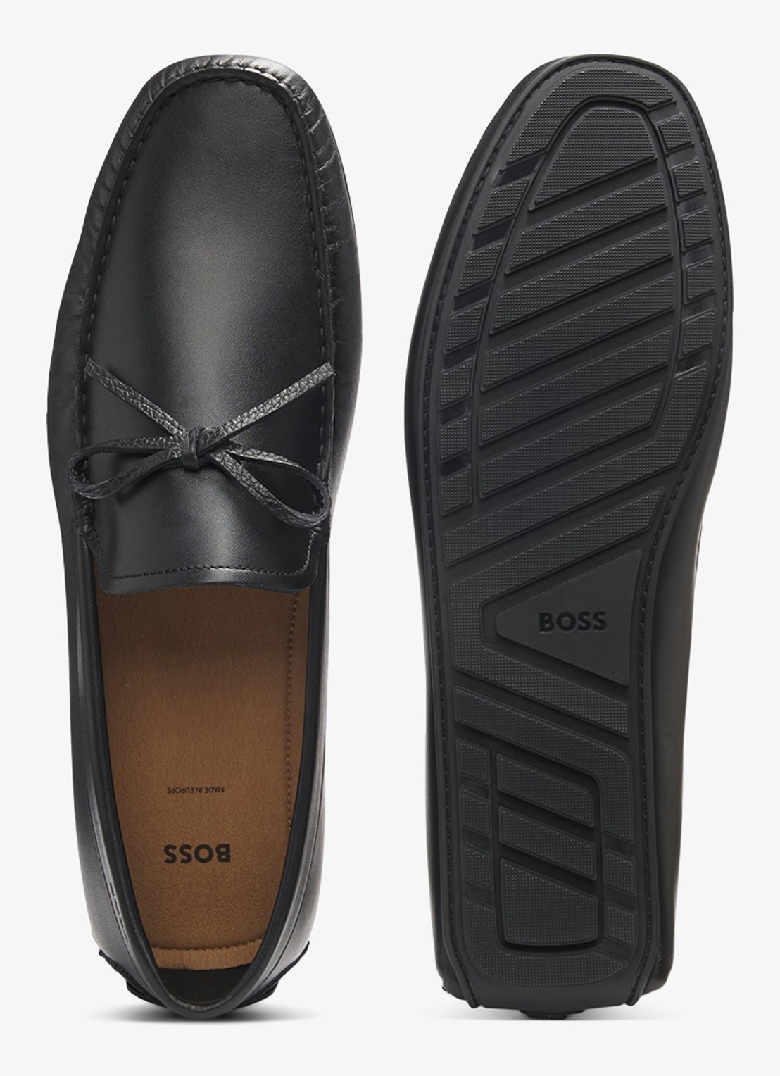 BOSS Loafer van leer met strikdetail  - achterkant zwart