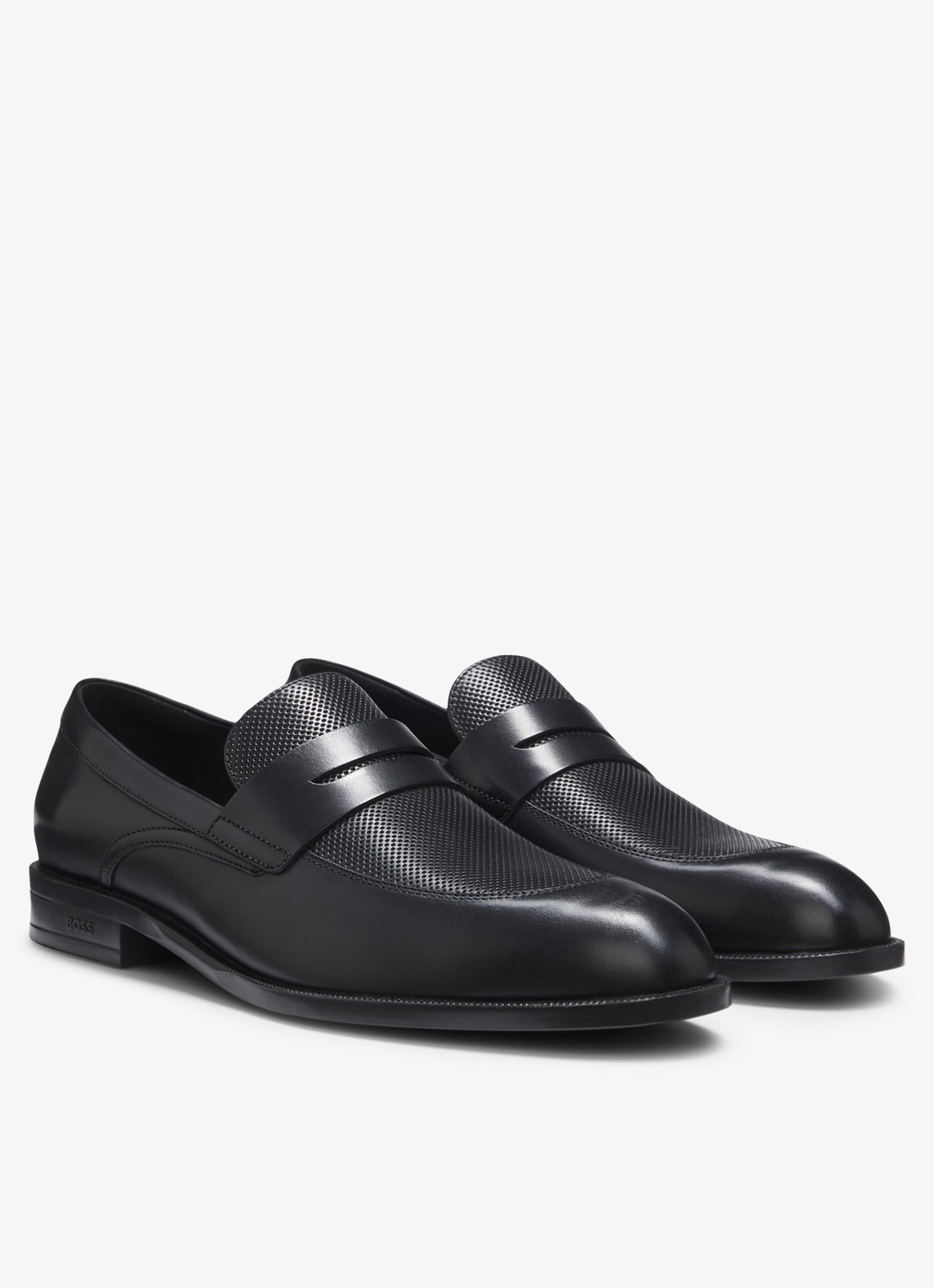 BOSS Loafer van leer - voorkant 2 zwart