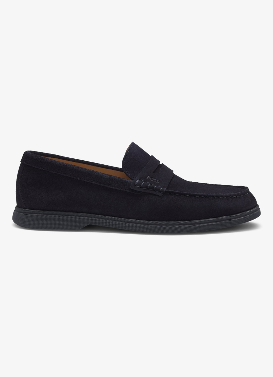 BOSS Loafer van suède - voorkant 2 donkerblauw