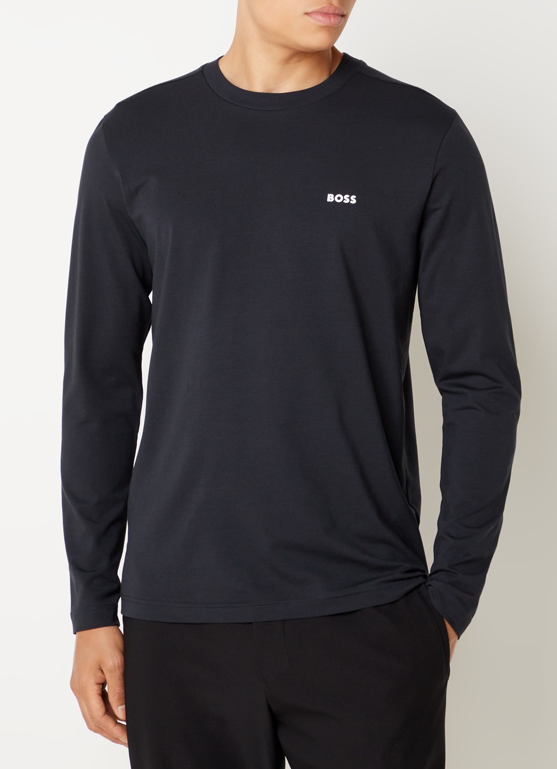 BOSS Longsleeve met logo - detail donkerblauw