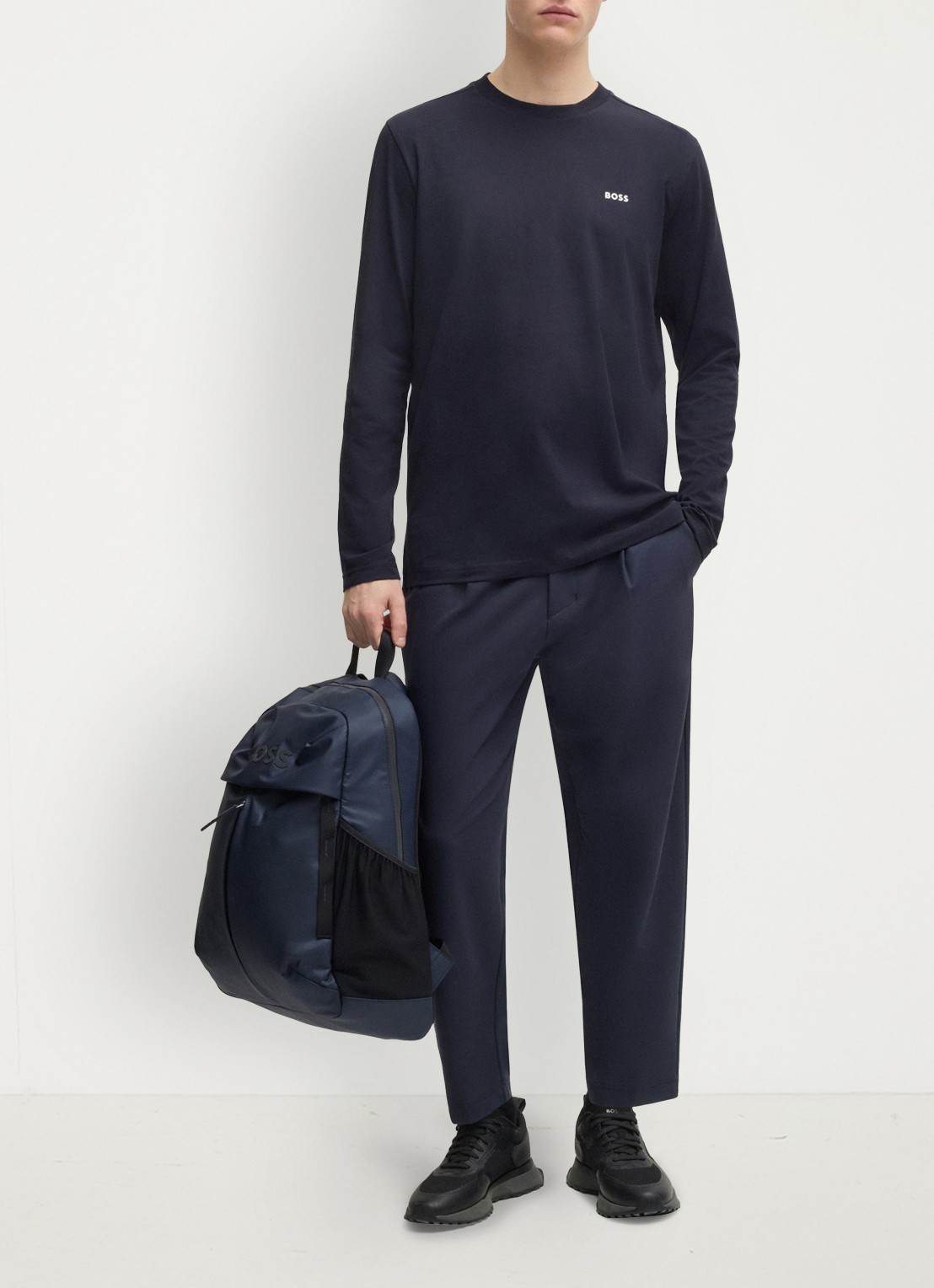 BOSS Longsleeve met logo - voorkant 3 royalblauw