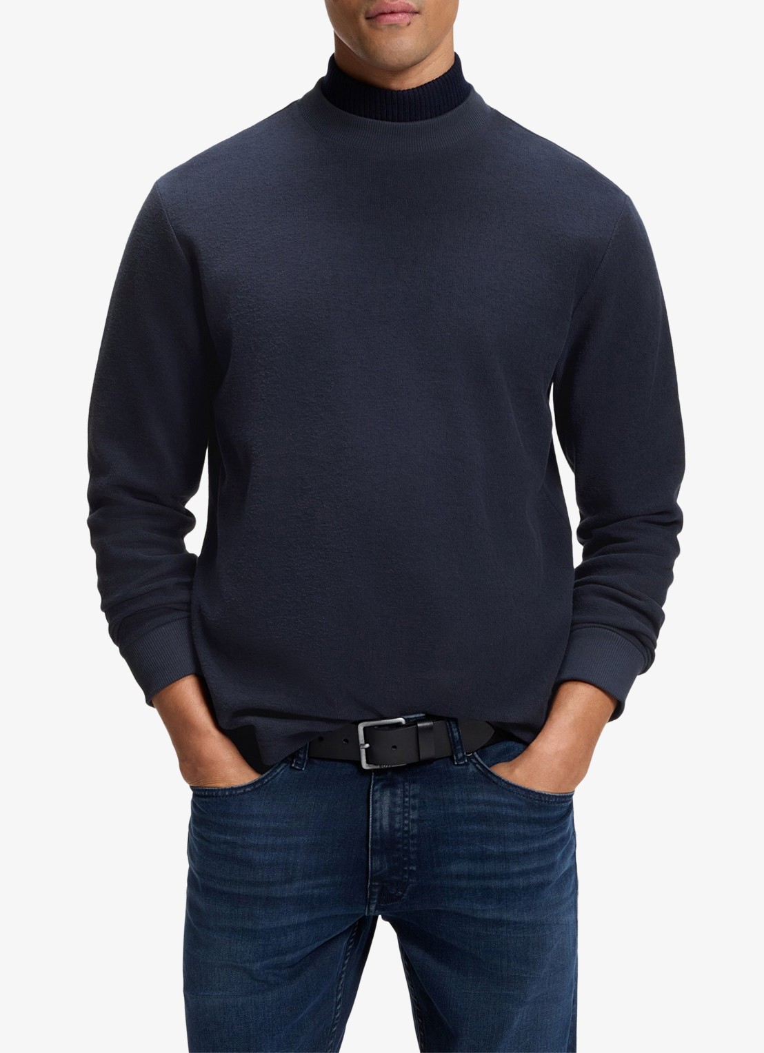 BOSS Longsleeve met stretch - detail donkerblauw