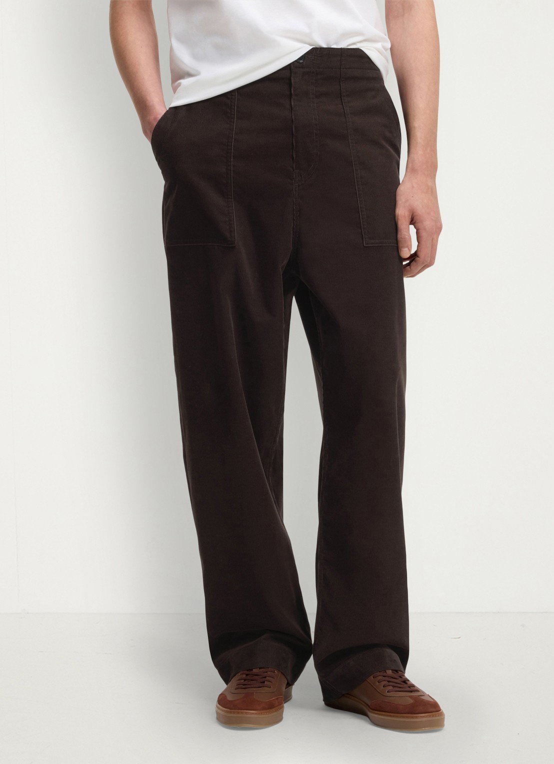 BOSS Loose fit broek van corduroy met opgestikte zakken - detail medium brown-210 / bruin