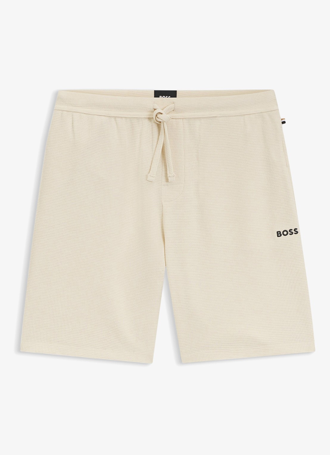 BOSS Loose fit korte broek met logo - voorkant beige