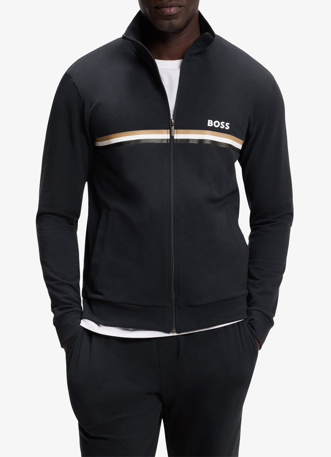 BOSS Loungeset met logo en steekzakken - detail donkerblauw