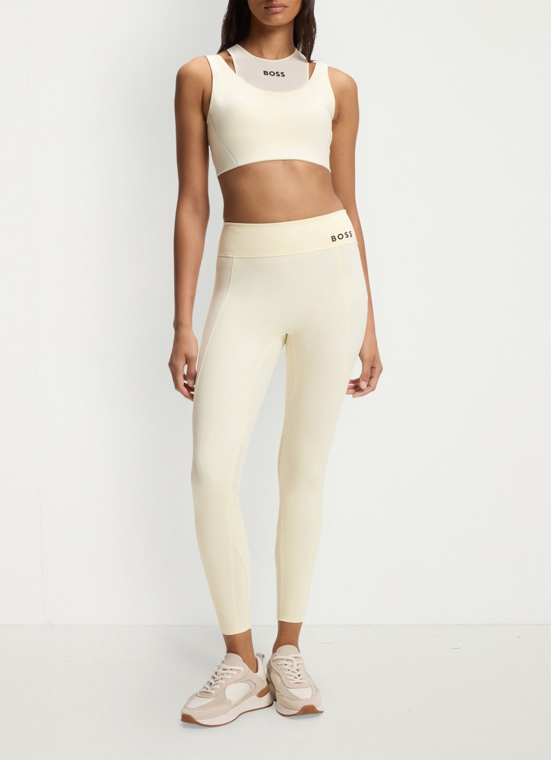 BOSS Low waist skinny fit trainingslegging met logo - voorkant 2 creme