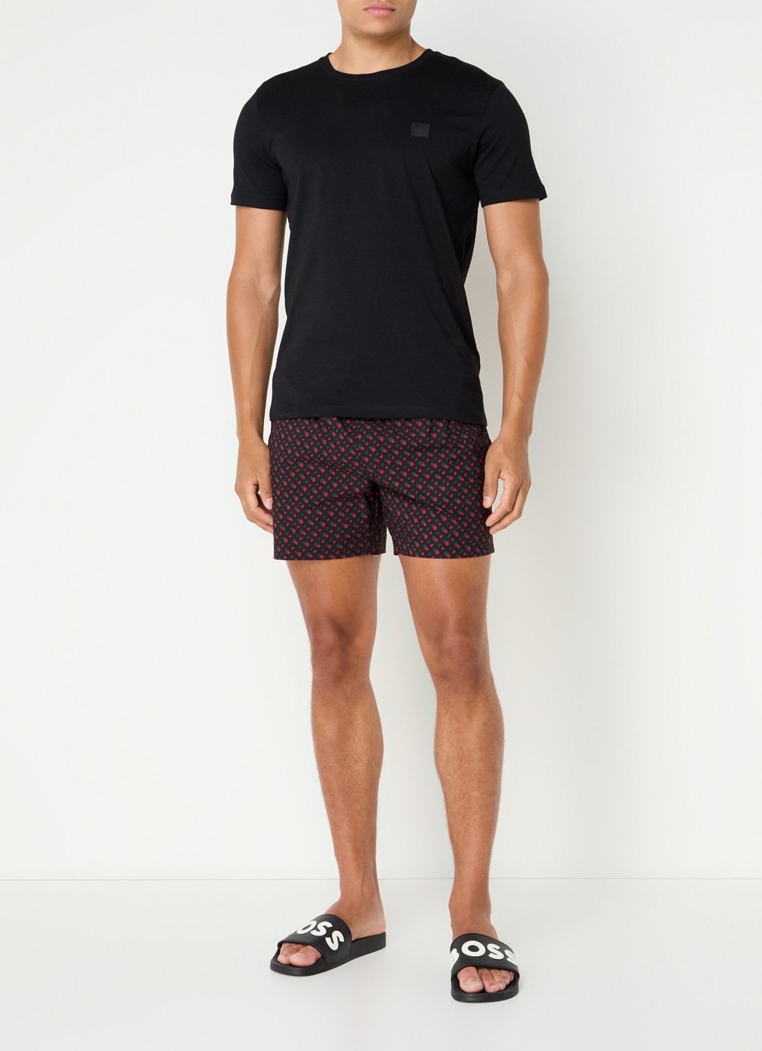 BOSS Manu zwemshorts met logoprint - voorkant 2 rood