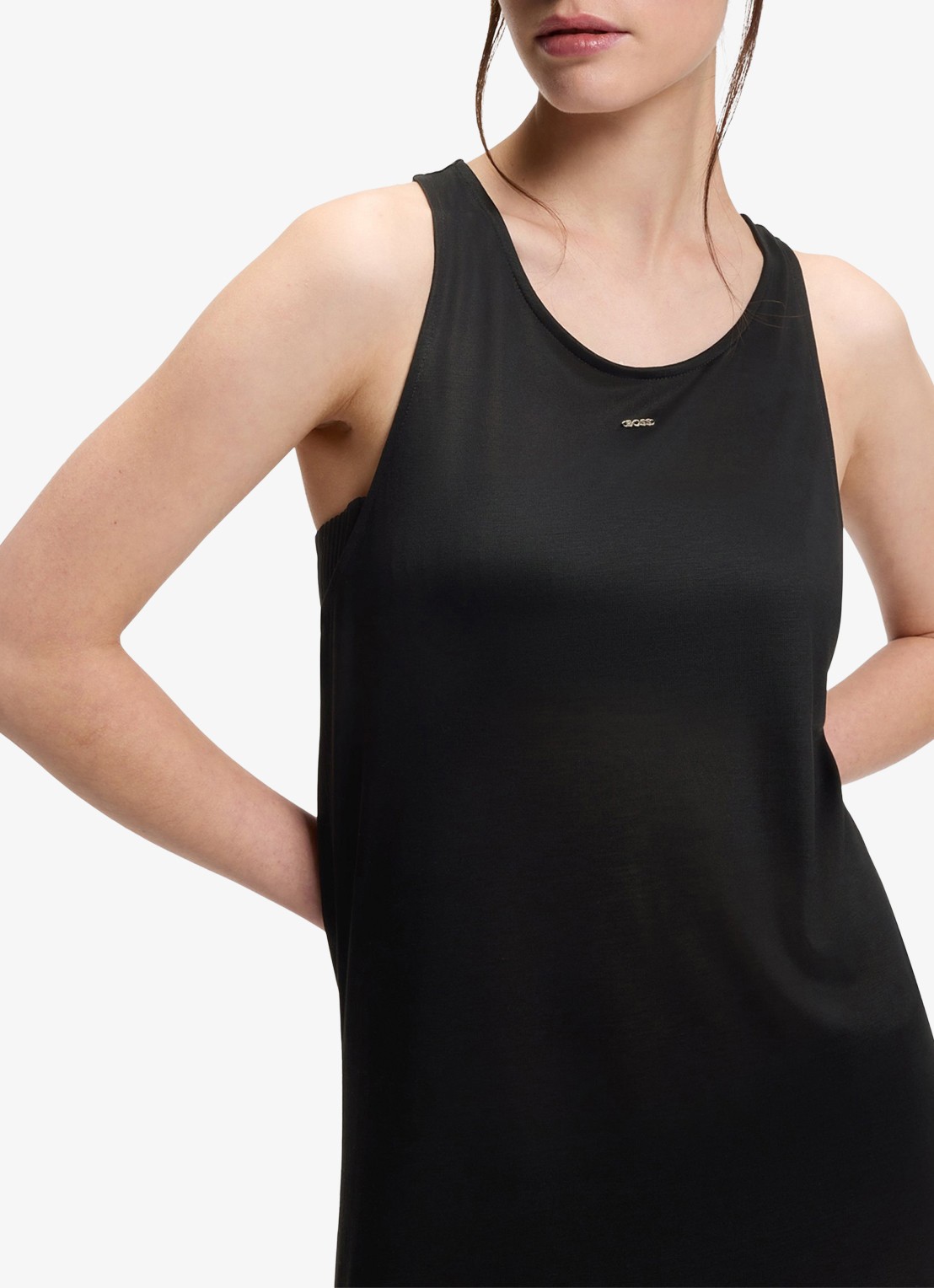 BOSS Maxi mouwloze jurk met ronde hals - detail 2 zwart