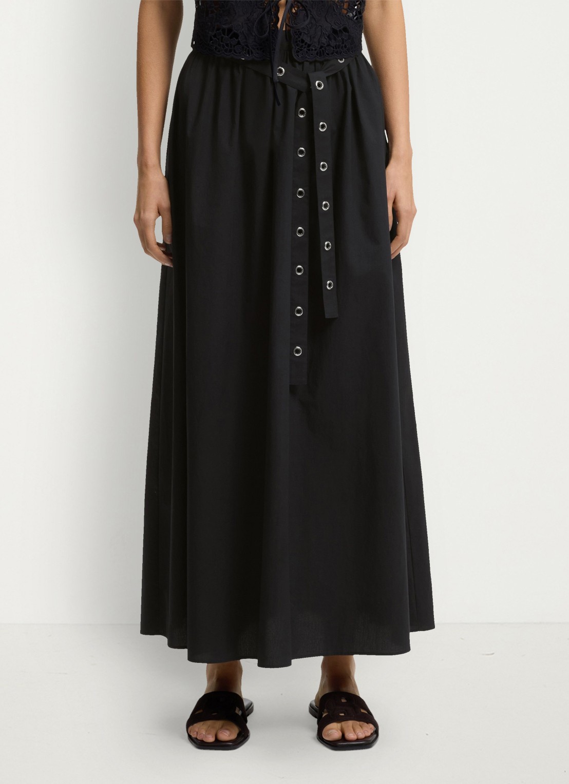 BOSS Maxi rok met strikceintuur en steekzakken - detail zwart