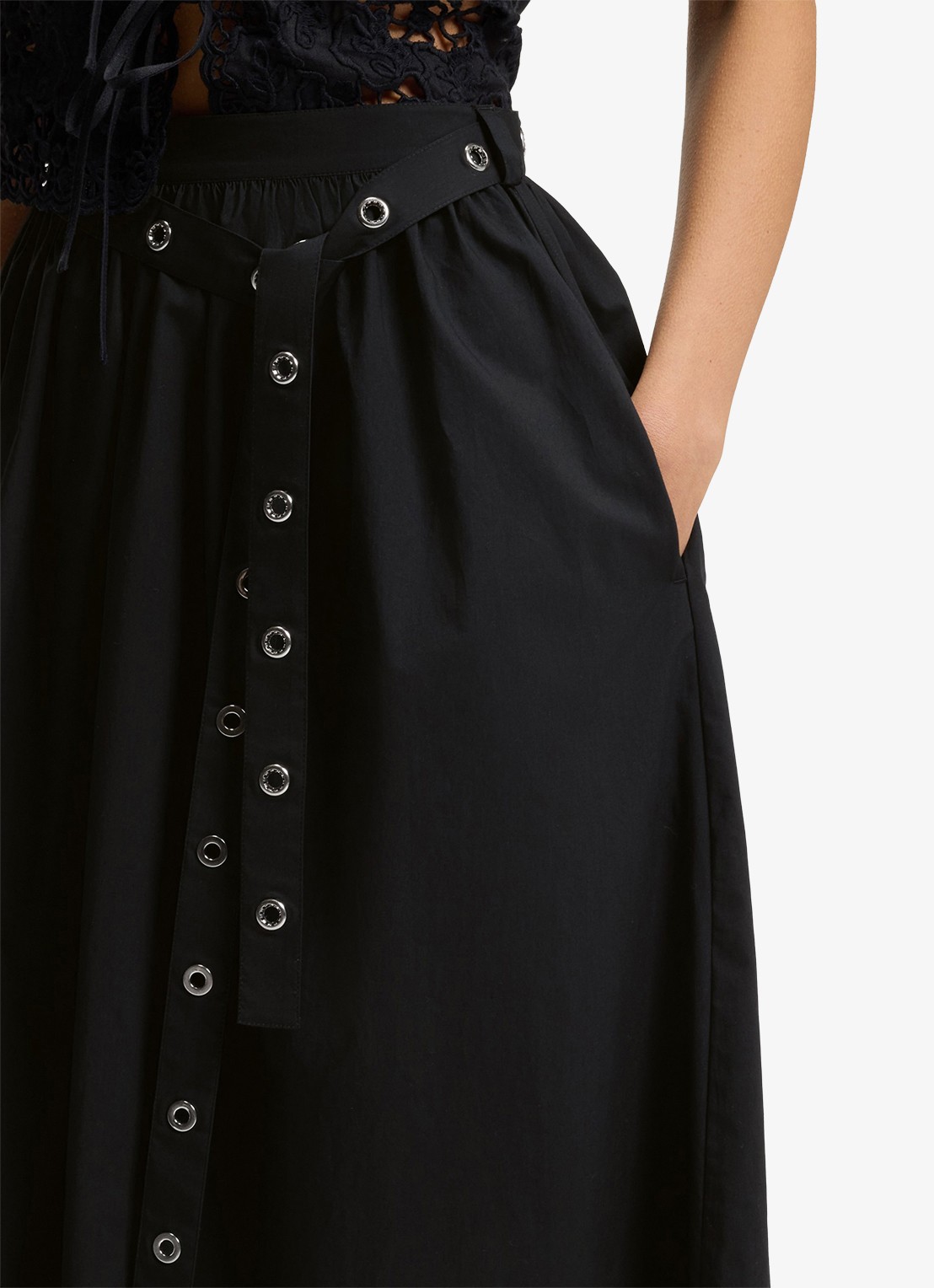 BOSS Maxi rok met strikceintuur en steekzakken - detail 2 zwart