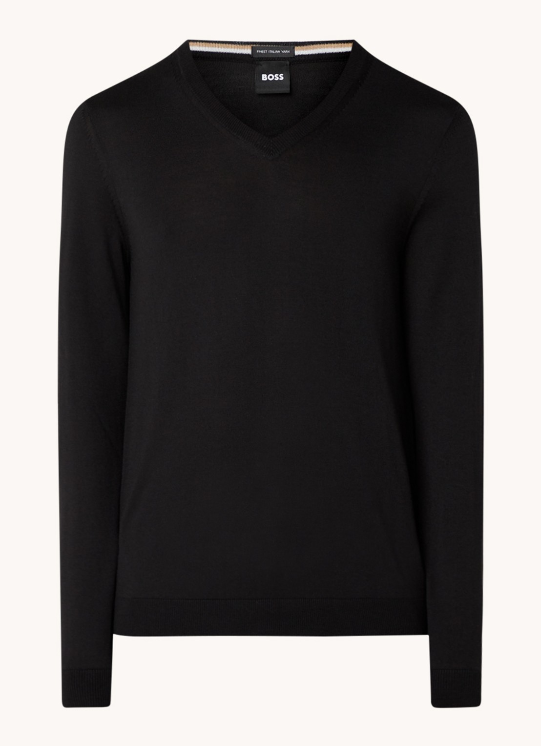 BOSS Melba-P fijngebreide pullover van scheerwol met V-hals - voorkant zwart