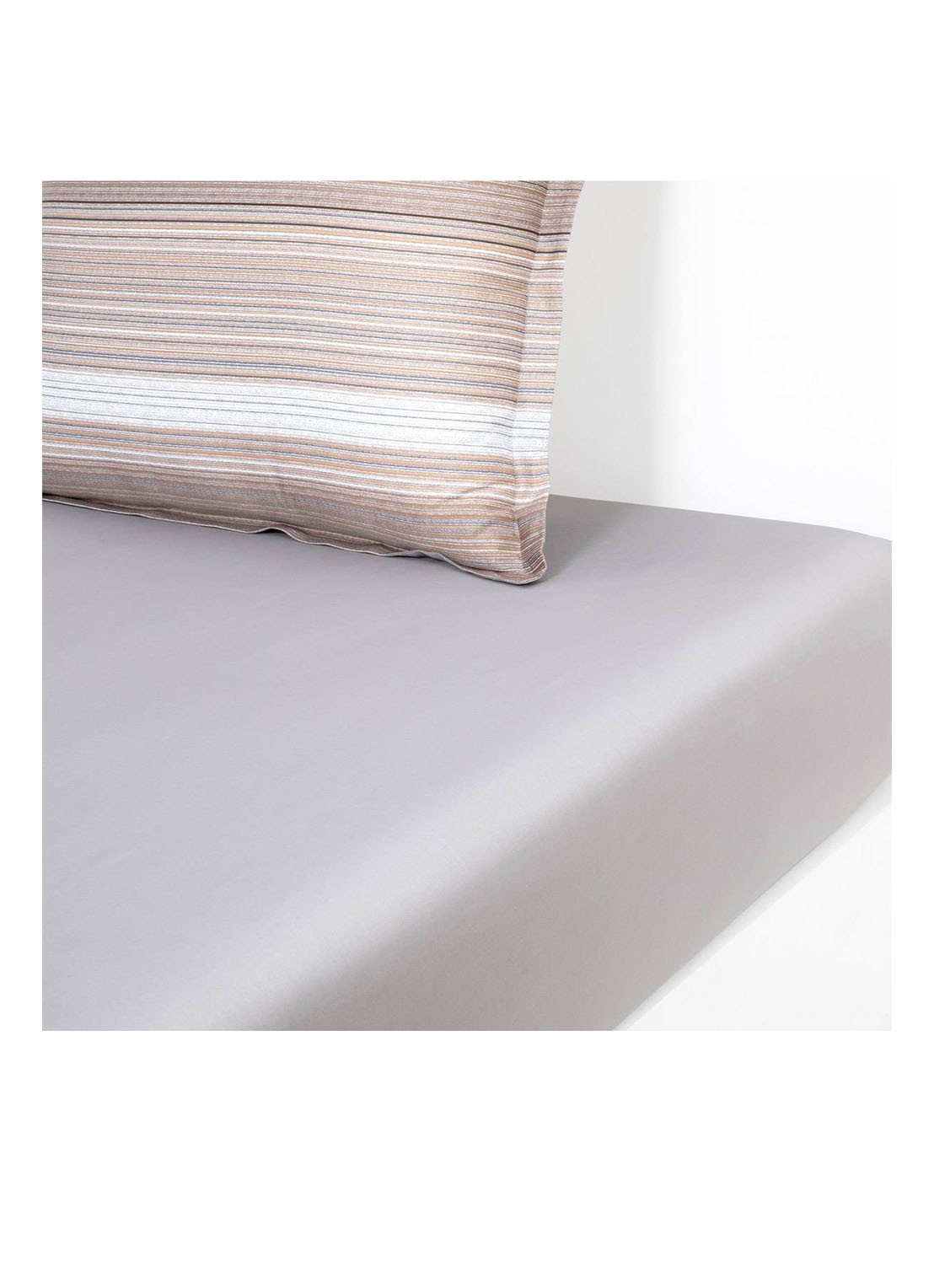BOSS Metastripe hoeslaken van katoensatijn 120TC, hoekhoogte 30 cm - voorkant 3 grijs