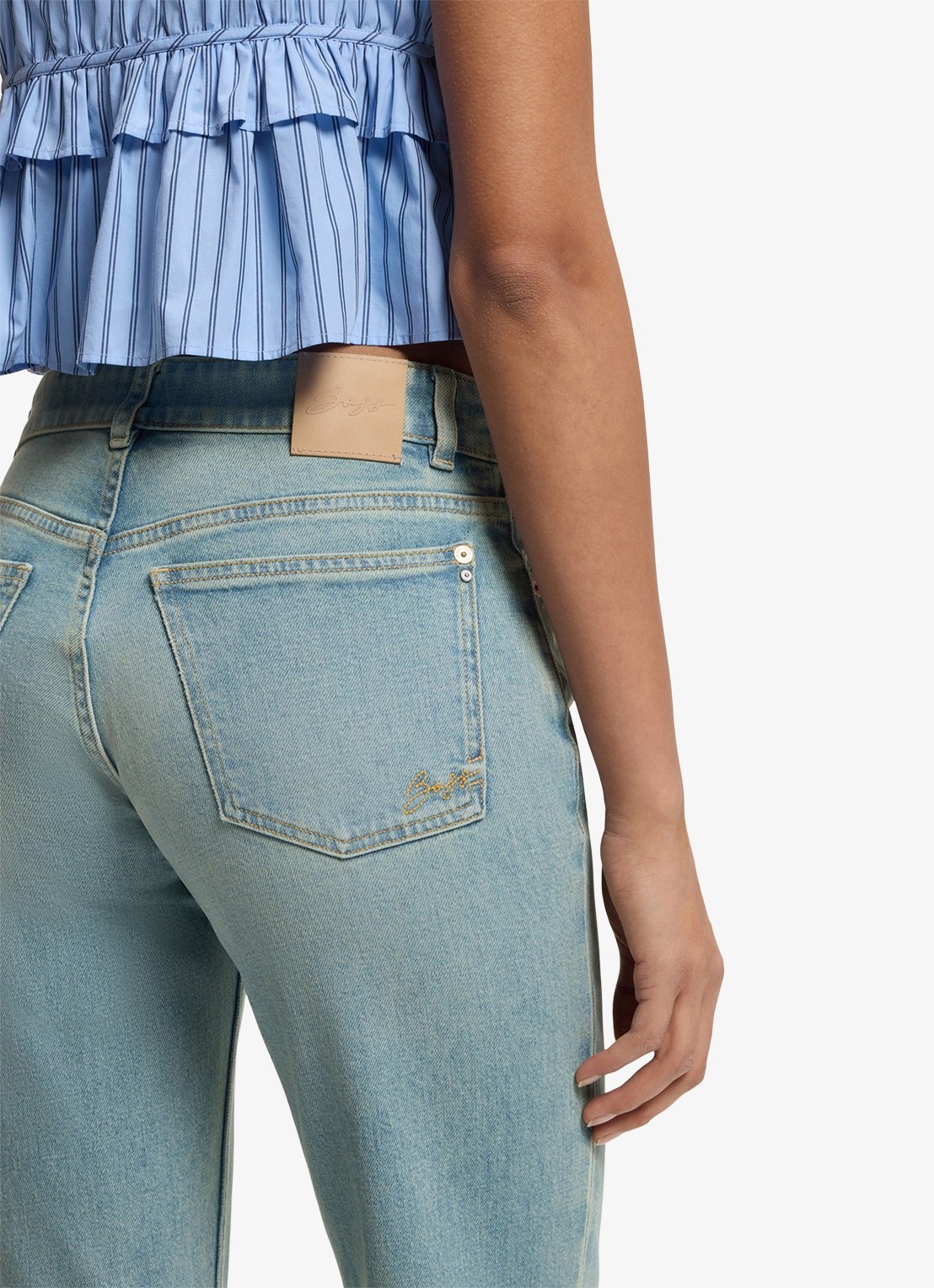 BOSS Mid waist flared jeans met lichte wassing  - detail 3 indigo