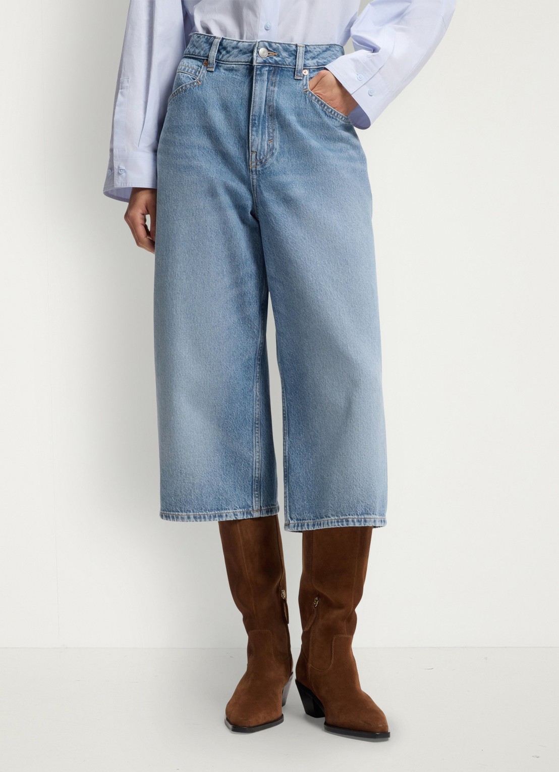 BOSS Mid waist loose fit korte broek van denim - detail 3 jeans