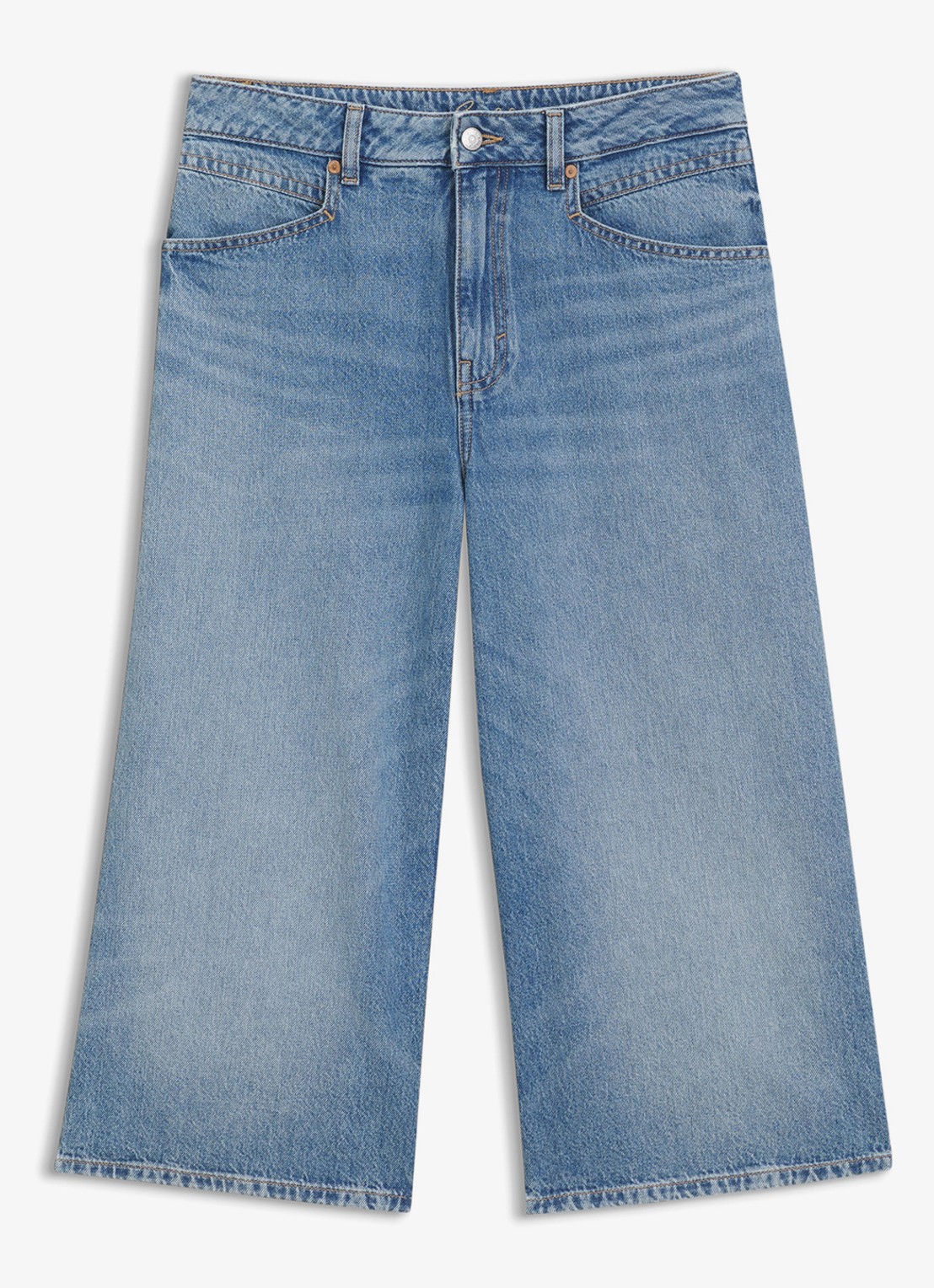 BOSS Mid waist loose fit korte broek van denim - voorkant jeans