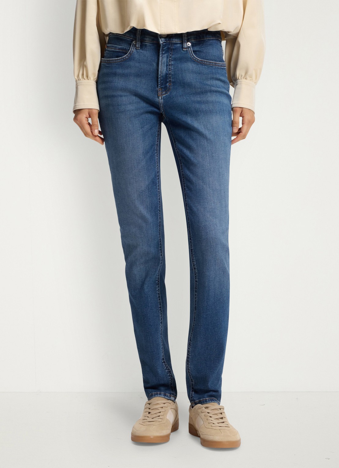 BOSS Mid waist slim fit jeans met logoborduring - detail 2 denim